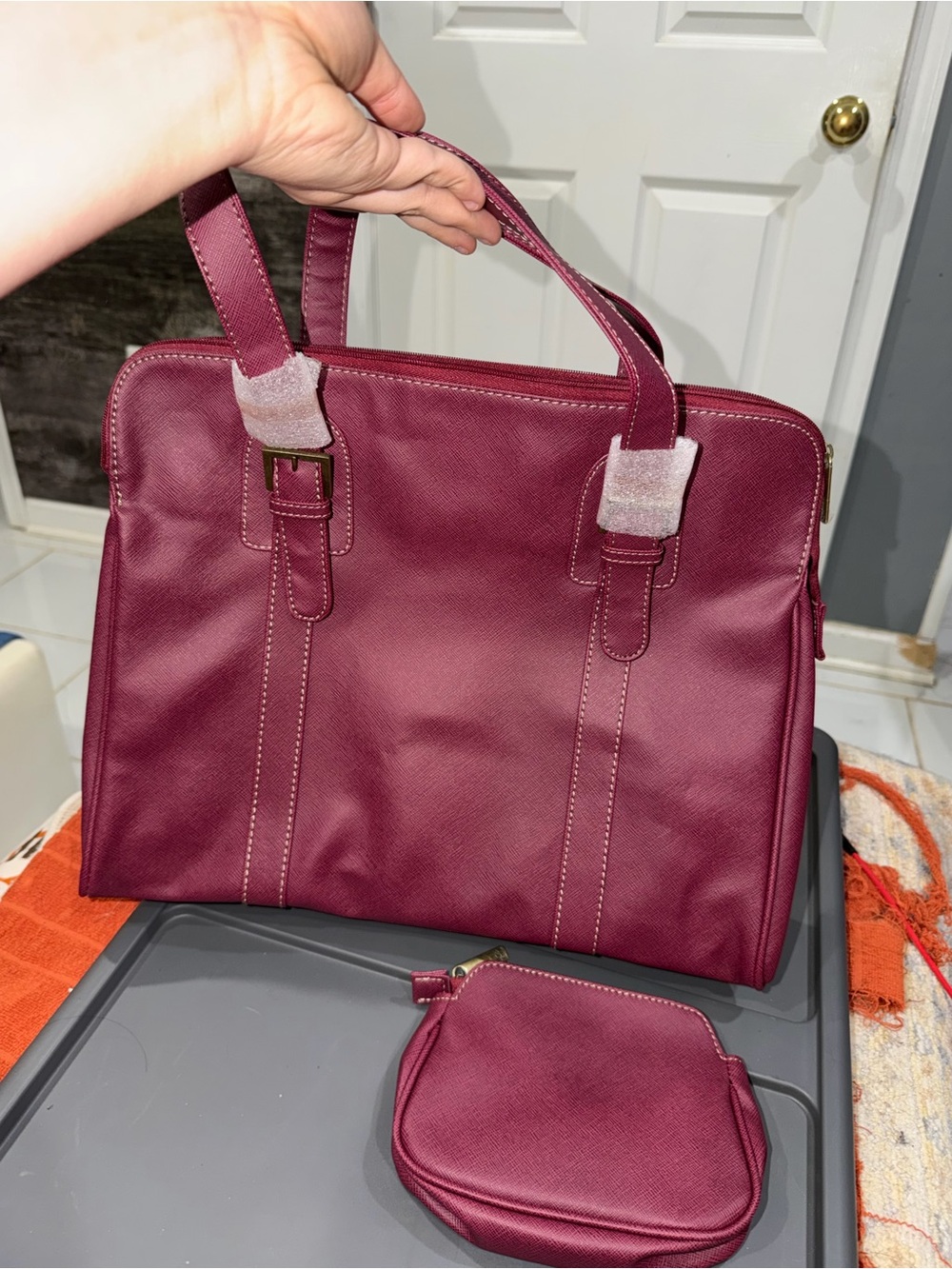 Lucky Brand Never Wor Structured Top-Handle Bag in Plum - with cosmetic bag